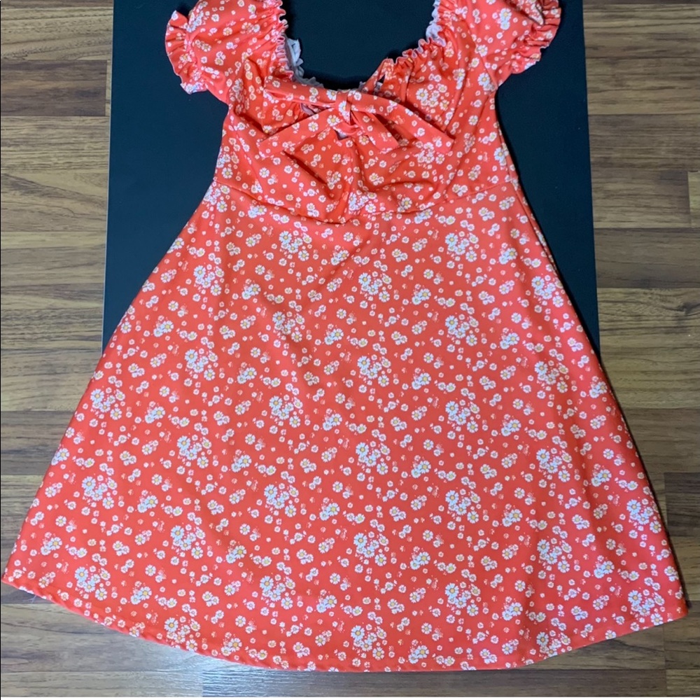 Missguided milkmaid orange floral dress